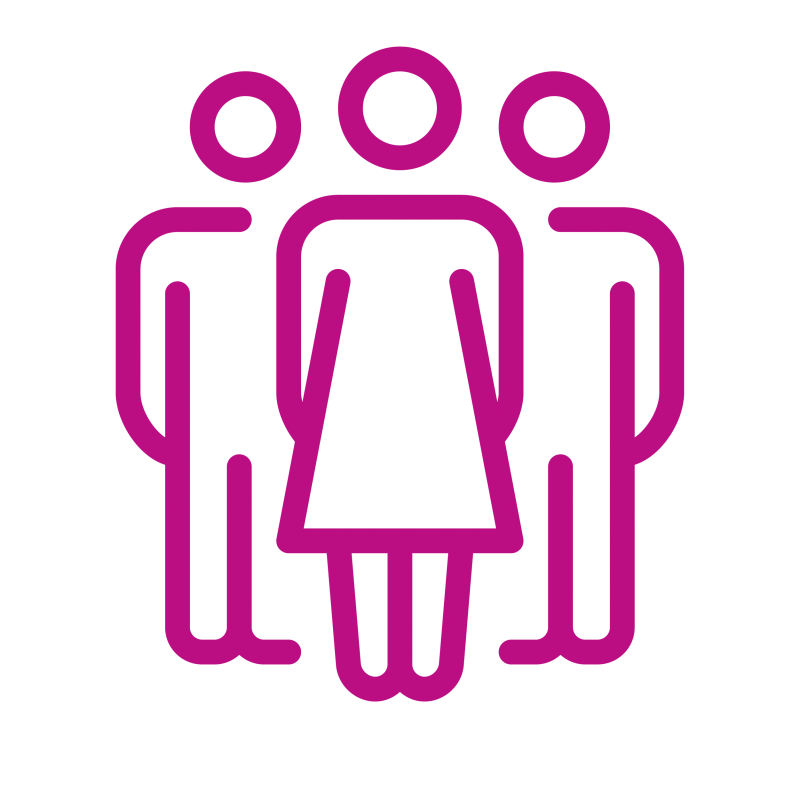 Icon of one woman and two men in fuchsia