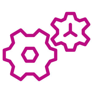 Icon of two gears in bright purple/pink